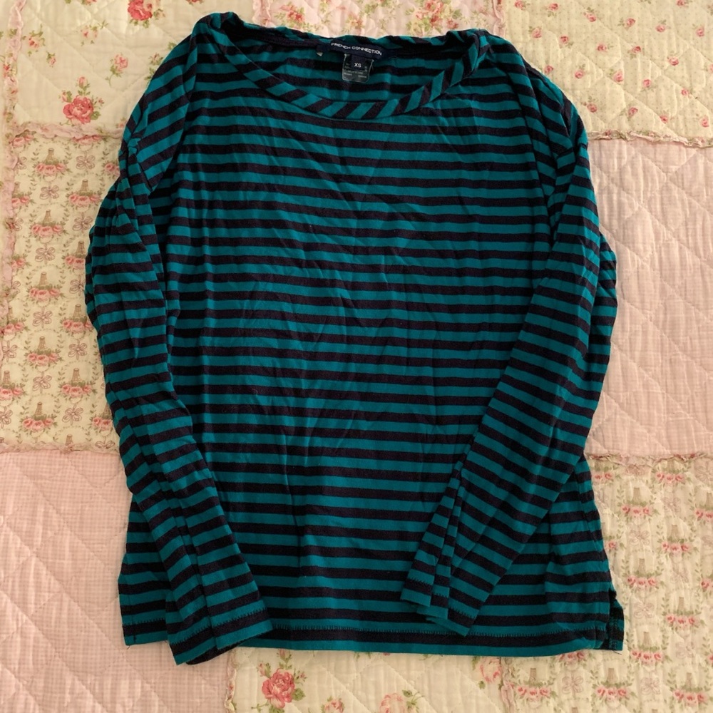 French connection blue black striped shirt